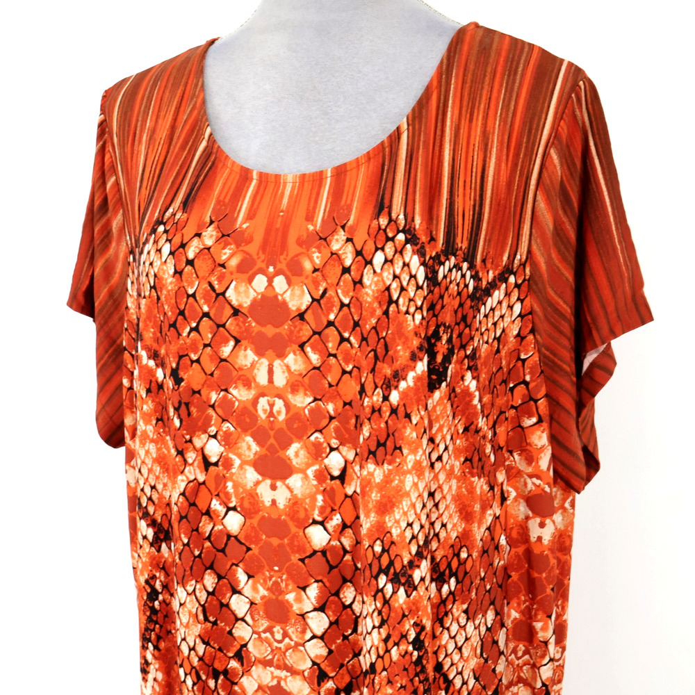 Bob Mackie Dress Petite Plus Size 3XP Black Orange Stretch Knit Wearable Art New - Picture 13 of 14